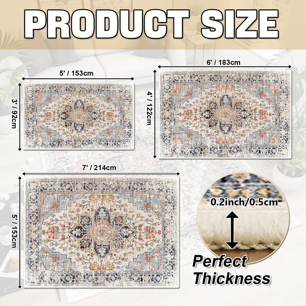 Washable 3x5 Area Rug Non Slip Vintage Floral Medallion Carpet Decor - Picture 9 of 11